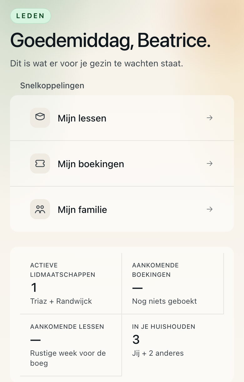 Dezelfde club in de native iPhone-app voor leden